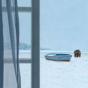 „In the Snow“
Acrylics on cardboard
14,6 x 11,2 inches
2025

„In the Snow” is a painting from this spring. Together with