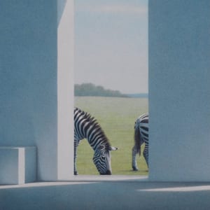 Summer mood – Sommerstimmung.
.

“Morning with Zebras”
Acrylics on cardboard
21,4 x 31,5 inches
2009
.

“Morgen mit Zebr