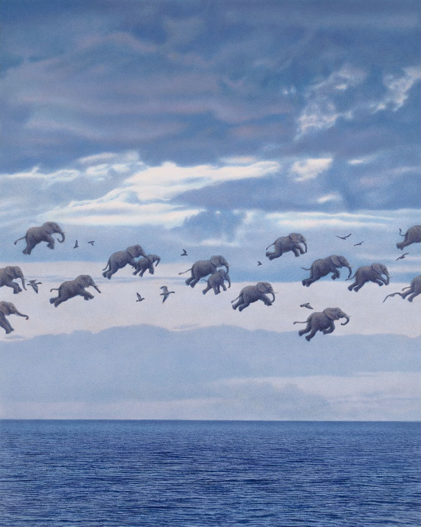 „Untitled (Flying Elephants)“
Acrylics on cardboard
22,2 x 17,8 inches
2025

This original is also part of my exhibition